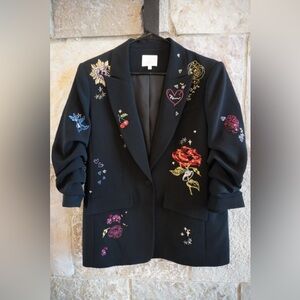 Cinq à Sept Black Blazer with Floral and Heart Embroidery size 4
